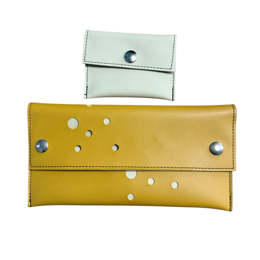 Holly‎ Aiken BLAST Dots LARGE CLUTCH WALLET Yellow Cream Women’s
